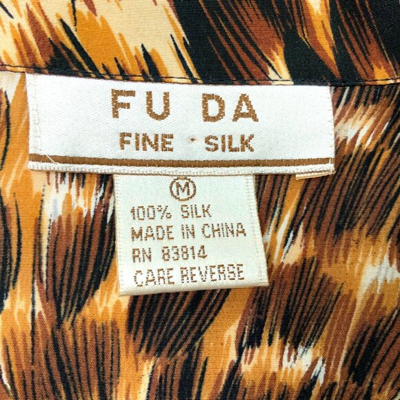 Vintage Fu Da Silk Animal Leopard Tiger Print & Face Blouse Sz M - Picture 12 of 16